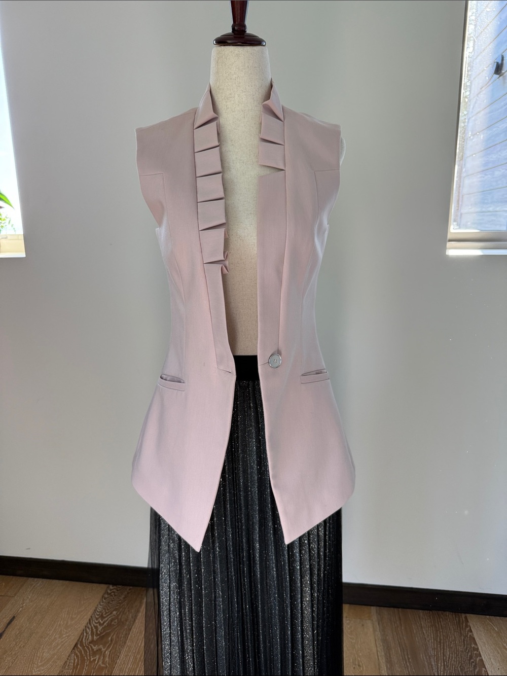 Sleeveless Ruffle-Trim Vest in Blush Pink